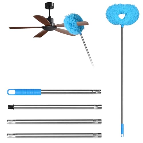 Storystore Ceiling Fan Cleaner Duster - Adjustable Duster with Extension Pole,Dusters for Cleaning Fan Blade, Walls and Cobweb (Blue) - color: Round-blue