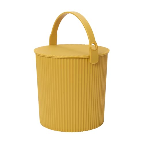 Hachiman Large Bucket - 2.6 Gallon Heavy Duty Bucket with Lid and Handle - Hands-Free Filling - Easy to Stack and Store - Indoor Outdoor Use - 10.4" x 11.1" - Mustard - color: Mustard, size: Large