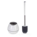 BOOMJOY Toilet Brush and Holder Set, Silicone Toilet Bowl Cleaner Brush, Bathroom Cleaning Bowl Kit with Tweezers, Bathroom Accessories with Aluminum Handle - White - color: White