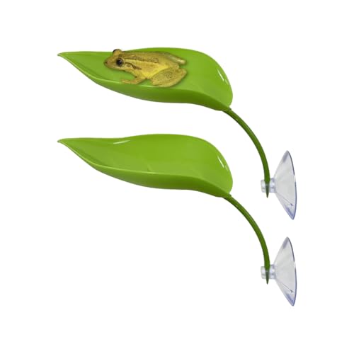 KVZVK 2Pcs Tree Frog Tank Leaf Decorations,Leaf Shape Basking Platform with Suction Cups for Leopard Gecko Tank Accessories for African Dwarf Frog