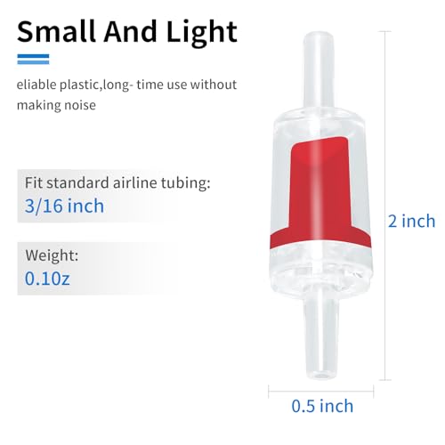 AQUANEAT Aquarium Check Valve, One Way Non Return Valve for Air Pump,Fit for 3/16 Inch Airline Tubing, Fish Tank Accessories, 10pcs (Red) - color: Red