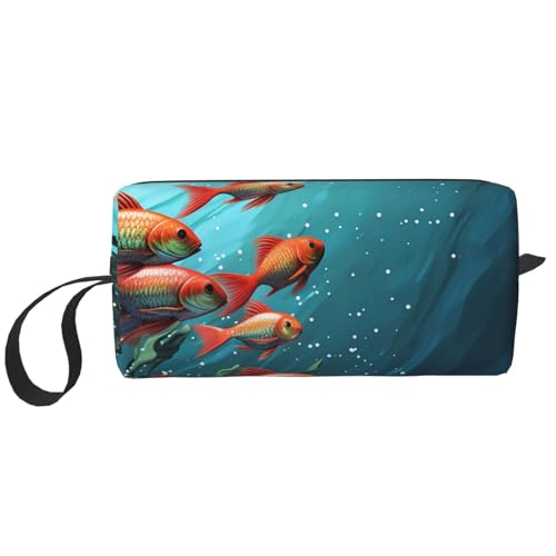 OUSIKA Fish Aquarium Cosmetic Bags for Women Portable Makeup Bag Travel Storage Bag Daily Receive Bag Large Capacity Toiletry Bag