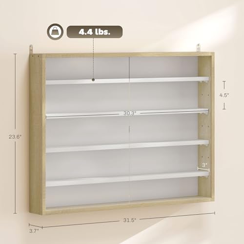 HOMCOM 5-Tier Display Cabinet, Glass Door Cabinet with Adjustable Shelves, Wall-Mounted Display Case for Playroom, Bedroom, Oak and White - color: Oak and White