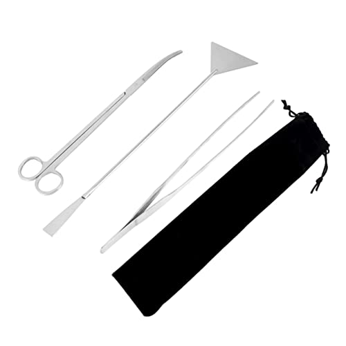 VILLCASE 1 Set Stainless Steel Aquarium Tool Kit for Aquatic Plants Cleaning Supplies with Storage Bag Includes Tweezers Scissors for Safe Maintenance and Aquascaping