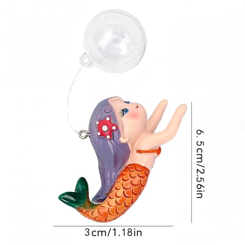 Floating Mermaid Aquarium Ornament, Handcrafted Cute Mermaid Statue with Floating Ball, Colorful PVC Resin Fish Tank Decor for Home Aquariums & Desktop Water Features (Orange) - color: Orange