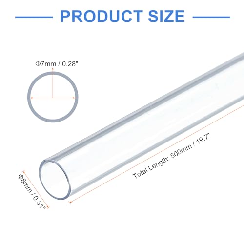 uxcell 10 Pcs Clear Plastic Rigid Tubing 7mm ID x 8mm OD, 0.5 Meters Length Round Polycarbonate Tubing for Aquarium Water Pipe, Water Cooling System, Plumbing - size: 7mm x 8mm