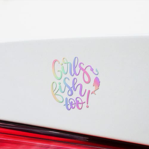 Decal Stickers of Girls Fish Too (Hologram) (Set of 2) Premium Waterproof Vinyl Decal Stickers for Laptop Smartphone Car Dirt Bike Wall Room Mason Jar Bathtub Door - BICVER1c33532HOW19Y24 - color: Hologram, size: 4.8'' x 5.2''