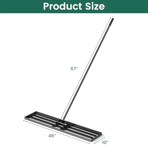 Goplus Lawn Leveling Rake, 46" x 10" Heavy Duty Level Lawn Tool w/ Ergonomic Handle for Soil, Effort-Saving Landscape Rake for Garden, Backyard, Golf Course, Farm, Pasture, Black - style: 46" x 10", Black