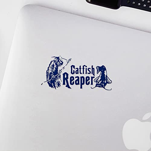 2 Pcs - Decal Stickers of Catfish Reaper Fishing #2 (Navy Blue) Premium Waterproof Vinyl Decal Stickers for Laptop Phone Accessory Helmet Car Window Mug Tuber Cup Door Wall ANDstic570832ABAA - color: Navy Blue, size: 6.8'' x 3.3''