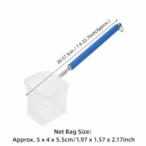 20-57.5cm Stainless Steel Adjustable Aquarium Fish Shrimp Net with Wall Hook Expandable Fishing Net for Tank Cleaning and Hexapod Catching - style: Blue Square Net