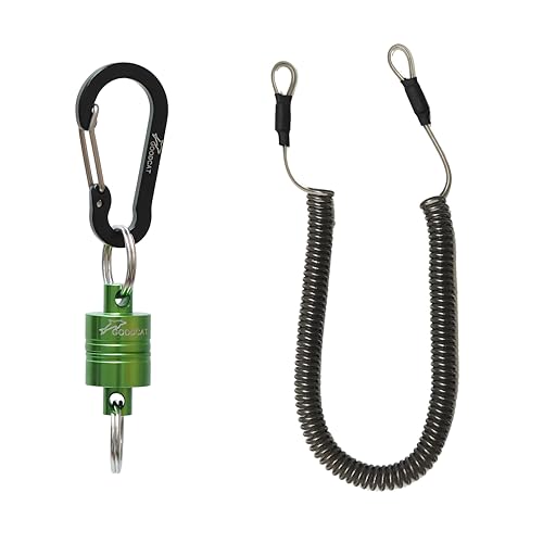 GOODCAT Strongest Magnetic Fly Fishing Net Release - Retractable Coiled Lanyard with Carabiner, Magnet Keychain Clip Retractor - color: A:Green