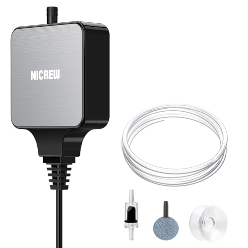 NICREW Nano Silent Aquarium Air Pump Black, Aquarium Aerator with Accessories for Up to 10 Gallon Fish Tank, Super Quiet, 0.3 L/min, 1.5 Watts - color: Black, size: up to 10 gallon