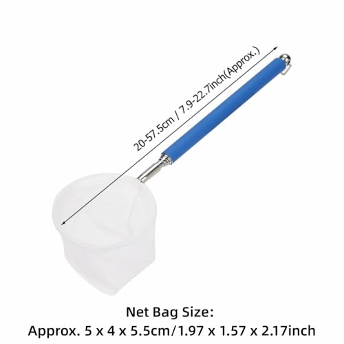 20-57.5cm Stainless Steel Adjustable Aquarium Fish Shrimp Net with Wall Hook Expandable Fishing Net for Tank Cleaning and Hexapod Catching - style: Blue Round Net