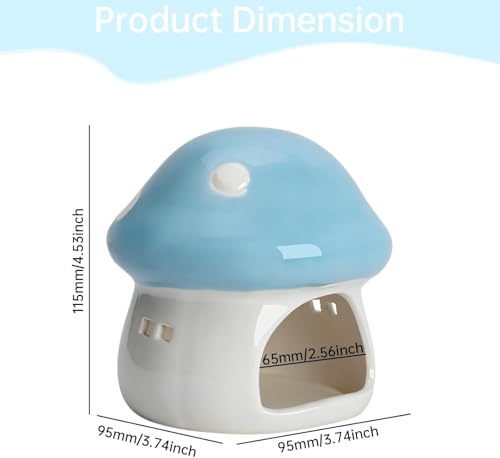 Aquarium Mushroom House Decorations, Ceramic Fish Tank Hideout Landscaping, Small Fish Hideaway Spawning Cave Decor for Shrimp Goldfish (Blue) - color: Blue