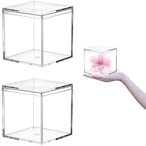 Acrylic Box with Lid Clear Square Cube Plastic Decorative Boxes Clear Display Box Wedding Birthday Party Decoration - size: 4 x 4 x 4 Inch