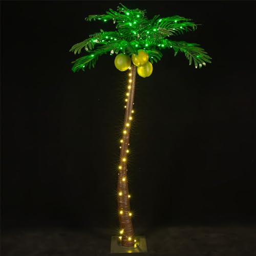 TYBEEU 5ft Lighted Palm Tree with 136 LED Lights & Glowing Coconuts, Dimmable, Decorative Artificial Tree for Indoor & Outdoor Use, Perfect for Home, Garden, Patio, Summer, Tropical Party & Holiday - size: 5ft