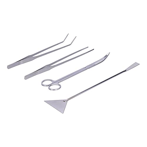 4 in 1 Aquarium Tool Set, Curved Tweezers, Scissors, Aquatic Spatula, Aluminum Alloy, Non Damaging, Ideal for Aquascaping, Plant Care, Fishkeepers