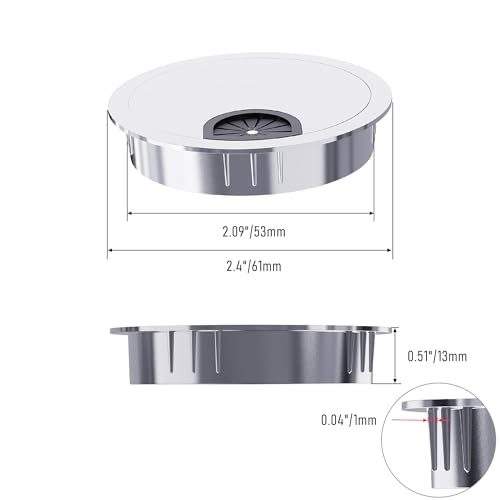 Desk Grommet 2-1/8 Inch 53mm, Zinc Alloy Computer Desk Wire Hole Cover, Office Desktop Cord Cable Hole Metal Ring, Bright Silver - size: 2-1/8" Bright Silver