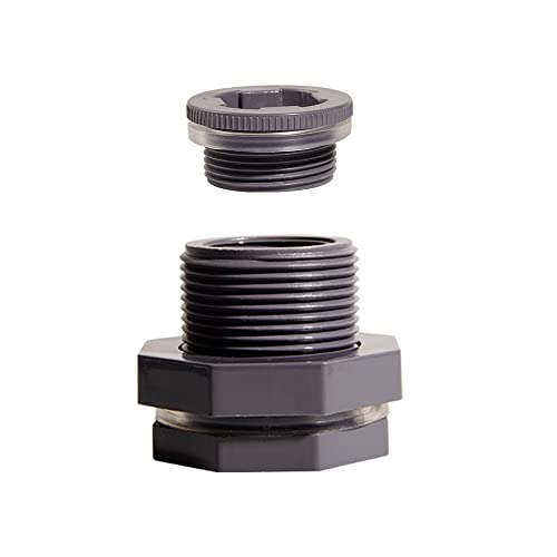 3/4 Inch PVC Bulkhead Water Tank Connector Adapter Fitting with Plugs Thru-Bulk Pipe Fitting for Rain Barrels, Aquariums, Ponds(Set of 1) - size: 3/4"-1pcs