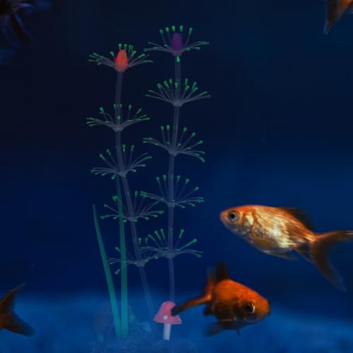Cabilock Lifelike Simulated Water Grass Aquarium Decor, Green Fluorescent Silicone Aquatic Plant for Fish Tank Landscape, Vivid Underwater Artificial Plant Accessory