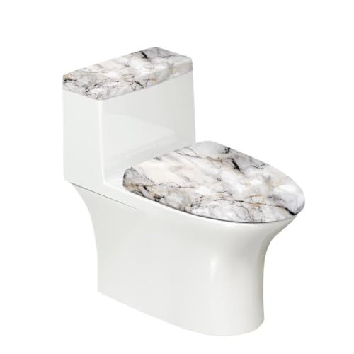 Toilet Lid Cover and Toilet Tank Lid Cover 2 PCS, with Elastic Edges Bathroom Decor Accessories Fit for Most Round Elongated and Oblong Lids, White Grey Marble - color: White Grey Marble