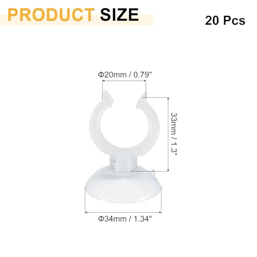 uxcell 20Pcs Aquarium Suction Cup Clips, 20mm Airline Tube Holders Clamps Cup Holder Sucker Tube Sucker for ID Airline Tubing Fish Tank, Clear