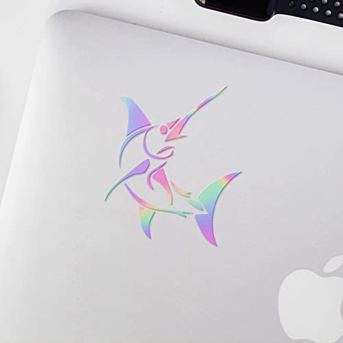 Decal Stickers of Stylized Marlin Fish (Hologram) (Set of 2) Premium Waterproof Vinyl Decal Stickers for Laptop Phone Accessory Helmet Car Window Mug Tuber Cup Door Wall - BICVER1512501HOW19Y24 - color: Hologram, size: 3.8'' x 4.4''