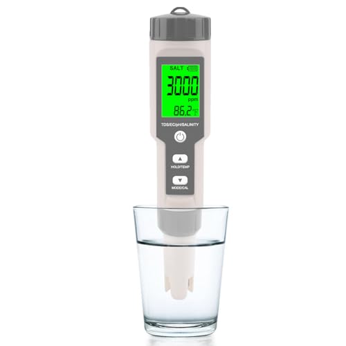 Pool Salt Tester - Multifunctional 5 in 1 Salinity, PH, TDS, EC, and Temperature Meter, Pool Salinity Testing Kit, Digital Salinity Tester for Swimming Pool,Saltwater, Sea Water, Aquarium - color: Gray
