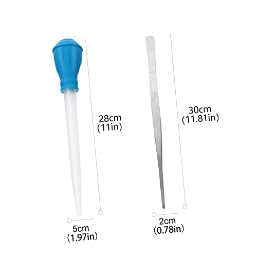 ibasenice 3pcs Aquarium Cleaning Tool Set Stainless Steel Tweezers Serrated Tips for Fish Tank Maintenance Includes Straight Curved Tweezers and Siphon Vacuum Tool