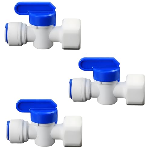 1/2"F to 3/8" Tube Push-Fit Ball Valve, 3 Pcs | Quick-connect adapter switch for RO reverse osmosis water filter systems, beverage dispensers & water purifiers. - size: 1/2"FPT to 3/8" QC Ball Valve