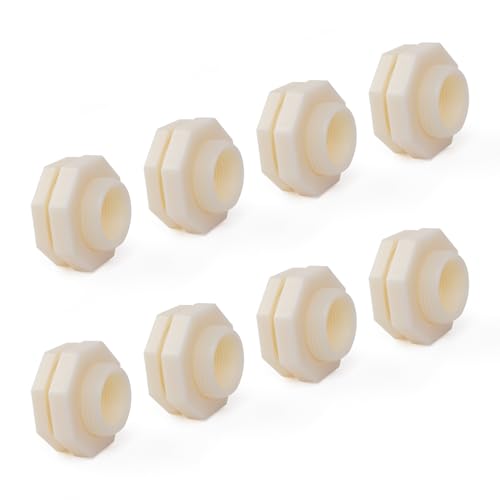 ChillWaves ABS Bulkhead Fitting 1/2" Double Thread Connector Adapter for Water Tank, Aquariums, Rain barrels(8-PACK) - size: 1/2 INCH, style: Bulkhead Fitting
