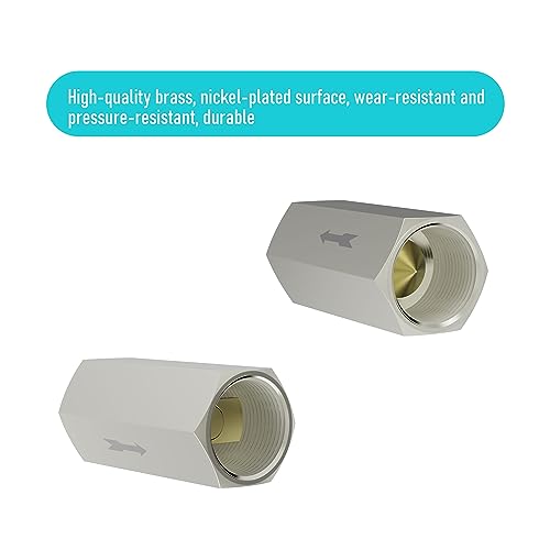 2PCS Air Check Valve, 3/8 PT Nickel-Plated Brass Copper Non Return One Way Air Check Valve, Female Threaded Full Port - size: 3/8 PT