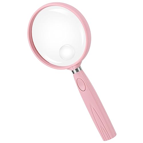 Feosky Handheld Reading Magnifier, 10X Magnifier, 75mm Shatterproof Lens, Non-Slip Handle for Adults Close Work, Seniors Reading and Nature Exploration, Hobby Observation(Pink) - color: Pink, size: 75mm