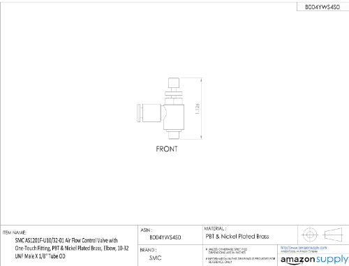 SMC AS1201F-U10/32-01 Air Flow Control Valve with Push-to-Connect Fitting, PBT & Nickel Plated Brass, Elbow, 10-32 UNF Male x 1/8" Tube OD