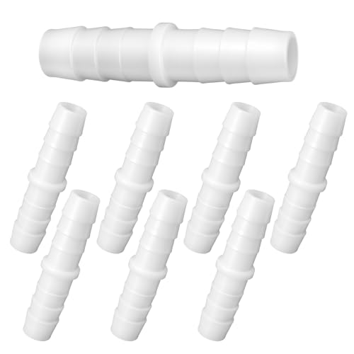 Plastic Barbed Straight Hose Fittings 8 Pcs, 1/2 Inch to 1/2 Inch Hose Mender Coupler, White Pipe Connectors for Aquarium, Gas, Fuel, Air & Water Tube Connection