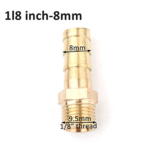Lfang-Brass Hose Fitting 5pcs 1/8" Thread To 4/6/8/10/12mm Soft Hose Connector Garden Irrigation Adapter Aquarium Air Pump Line Fish Tank Hose Fittings, good wear resistance(Male 1l8 inch 8mm) - color: Male 1l8 Inch 8mm