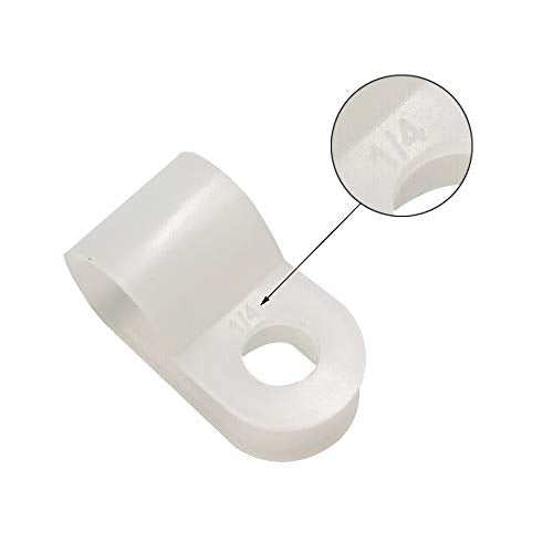 Cable Clamp R-Type Cable Clip Wire Clamp 1/4-inch Nylon Screw Mounting Cord Fastener Clips with Screws for Wire Management - White - 50 Pcs - size: 1/4" White