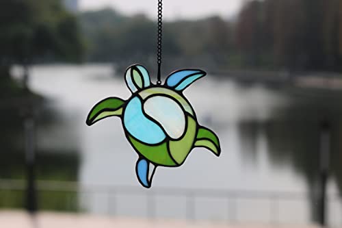 Sea Turtle Stained Glass Window Hangings Suncatcher Ornament,Sea Turtle Decor for Bathroom Office,Navy Beach Theme Decoration Gift for Parents Grandma Aunt Housewarming Gifts - color: E