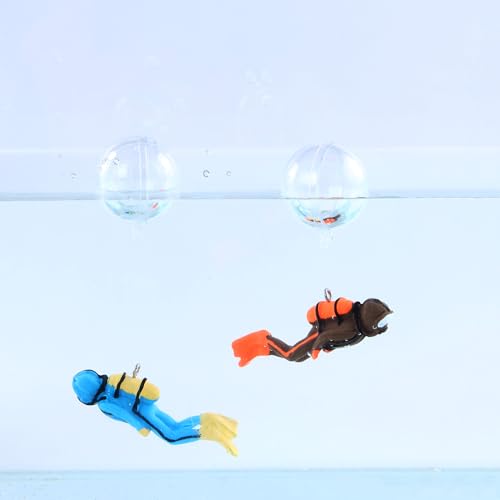 2pcs Diver Aquarium Decorations, Floating Fish Tank Decor Aquarium Diver with Floating Device Diver Figurines, Aquarium Ornament Fish Playmate Fish Tank Accessories - color: Blue Diver+brown Diver (Both With Fishing Line and Floating Balls)