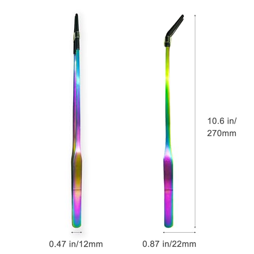 2 PCS Long 10.6" Stainless Steel Reptile Feeding Tongs with Rubber Tip, Straight & Curved Tweezers for Aquariums & Crafts, Feeder Tools for Bearded Dragon, Lizards Snake, Terrarium Supplies (Colorful) - color: Colorful