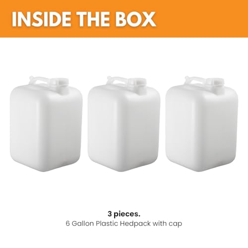 FastRack 6 Gallon Hedpak Water Container with Screw Cap | 3-Pack BPA-Free Food-Grade HDPE, Leak-Resistant White Jug – Ideal for Brewing, Fermenting & Water Storage - size: 3 Pack - 6 Gallon