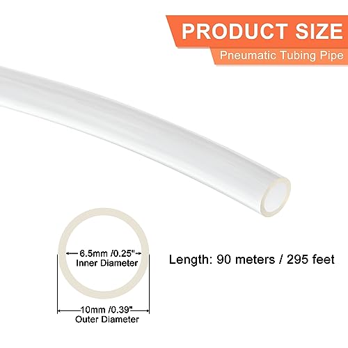 MECCANIXITY PU Air Line Tubing Hose 10mmx6.5mm 295ft 90M Transparent for Fluid Transfer - color: Transparent, size: OD10mm*ID6.5mm 295ft (90 Meters)