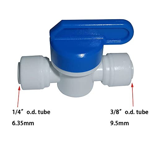 Food-Grade Quick Connector Push-In Tube Fitting - 1/4"to 3/8" O.D. Reducing Tube Shut off Ball Valve for Reverse Osmosis Water Filter Purifier (Pack of 5) - size: 1/4" o.d. tube x 3/8" o.d. tube