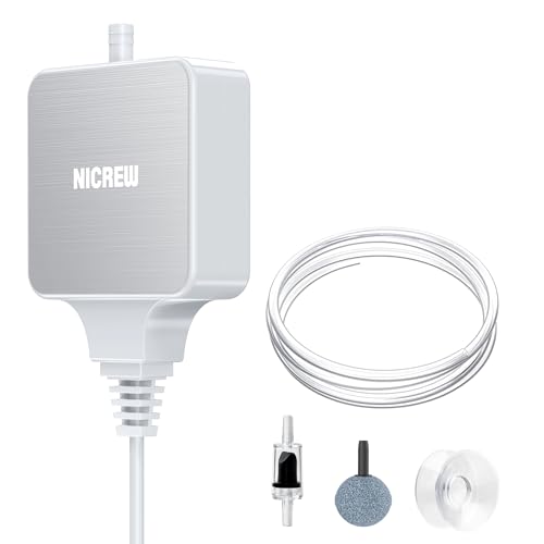 NICREW Nano Silent Aquarium Air Pump White, Aquarium Aerator with Accessories for Up to 10 Gallon Fish Tank, Super Quiet, 0.3 L/min, 1.5 Watts - color: White, size: up to 10 gallon