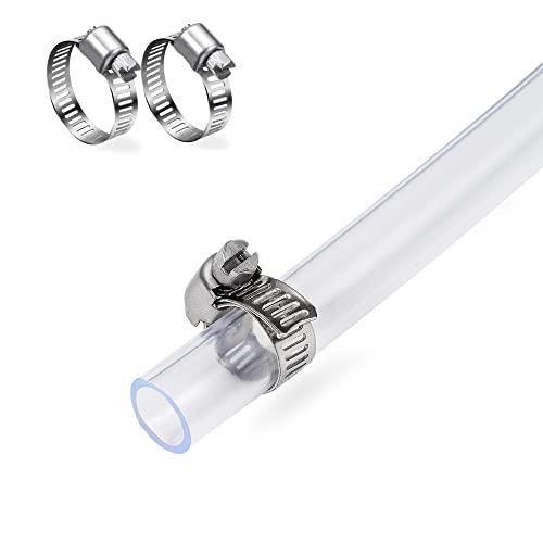 DAVCO 1/2" ID - 25 ft Clear Vinyl Tubing, Low Pressure Flexible PVC Tube, Heavy Duty UV Chemical Resistant Lightweight Plastic Vinyl Hose, BPA Free and Non Toxic, with 2 Stainless Clamps - size: 1/2"ID, style: 25 Feet