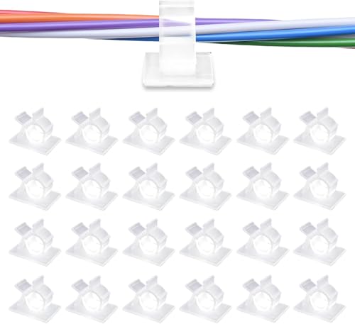 30 Pcs Clear Cable Clips Self Adhesive Backed Nylon Adjustable Wire Management Transparent Drop Wire Holder for 0.5 Inch (12.5mm) Cables - color: clear, size: for 0-0.5'' cable