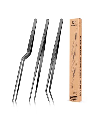 Fine Cooking Tweezers Set, Professional Stainless Steel Food Tongs, Kitchen Black Long Chef Tweezer for Cooking, Plating, Decorating and BBQ (BLACK, 10 inch) - color: Black, size: 10 inch