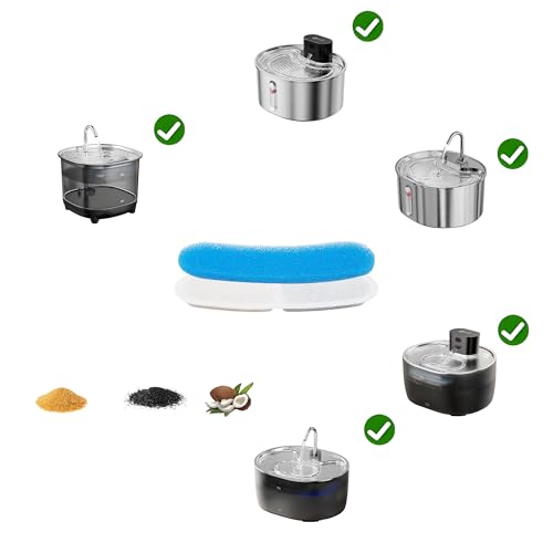 Cat Water Fountain Filter, 8 Filters replacment + 8 Pre-Filter Sponges 2-Month Supply, Replacement Parts for 3.2L Pet Water Dispensers
