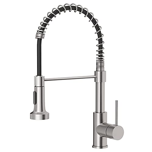 Kitchen Faucet with Pull Down Sprayer Industrial 1 Handle 1 Hole Or 3 Hole Faucet for Farmhouse Camper Laundry Utility Rv Wet Bar Sinks, Stainless Steel Brushed Nickel - color: E - Nickel&Black
