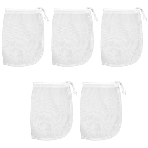 5 Pcs Fine Media Filter Bag, 180 μm 7.5 x 3.6in Aquarium Filter Bags Reusable Drawstring Mesh Media Bags for Very Fine Resins Filters Fish Tank - color: 5pcs, White